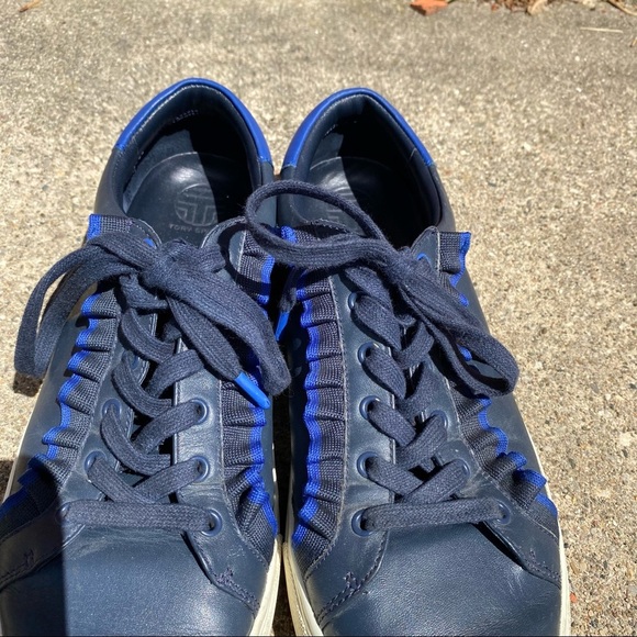 Tory Burch Sport Leather Ruffle Casual Shoe Women's Size 10 Blue - Picture 7 of 7